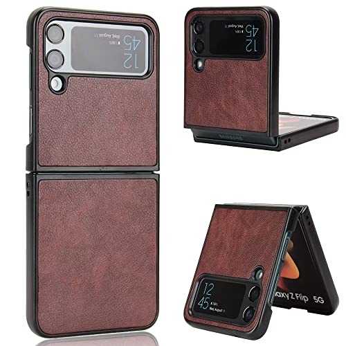 FTRONGRT Für Samsung Galaxy Z Flip 4 Hülle, PC + Leder Umwickelte Schutzhülle, Anti-Drop Geeignet für Samsung Galaxy Z Flip 4 Handy Schutzhülle.Braun von FTRONGRT