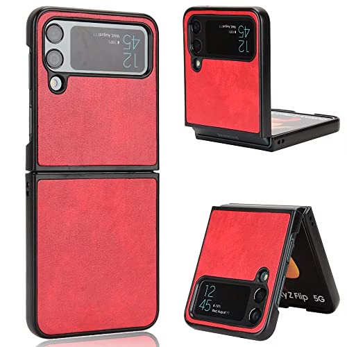 FTRONGRT Für Samsung Galaxy Z Flip 4 Hülle, PC + Leder Umwickelte Schutzhülle, Anti-Drop Geeignet für Samsung Galaxy Z Flip 4 Handy Schutzhülle.rot von FTRONGRT