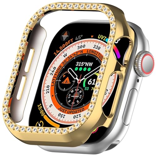 FTRONGRT Hülle Kompatibel mit Apple Watch Series 10 42mm, Halbe Packung PC, mit Diamanten, Kratzfest Uhrenschutzhülle Kompatibel mit Apple Watch Series 10 42mm. Gold von FTRONGRT