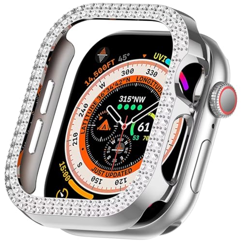 FTRONGRT Hülle Kompatibel mit Apple Watch Series 10 46mm, Halbe Packung PC, mit Diamanten, Kratzfest Uhrenschutzhülle Kompatibel mit Apple Watch Series 10 46mm - Silber von FTRONGRT