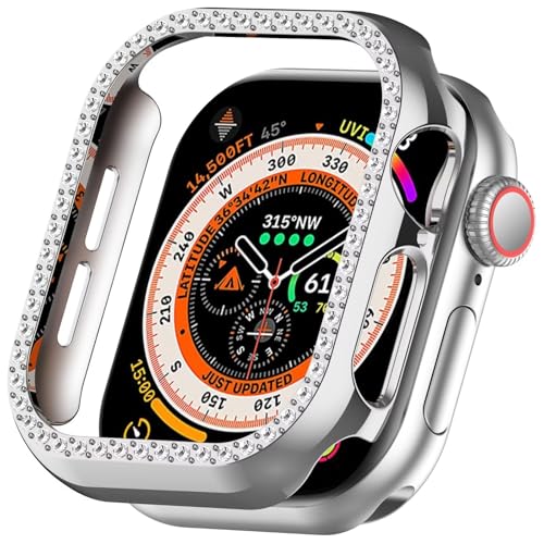 FTRONGRT Hülle Kompatibel mit Apple Watch Series 10 46mm, Halbe Packung PC, mit Diamanten, Kratzfest Uhrenschutzhülle Kompatibel mit Apple Watch Series 10 46mm. Silber von FTRONGRT