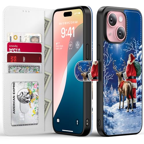 FUNMIKO Schutzhülle für iPhone 13 Mini mit Weihnachtsmotiv, abnehmbare Klappschutzhülle aus Leder, RFID-blockierend, 4 Kartenfächer, magnetischer Ständer, trendiges Design, Sternennacht, von FUNMIKO