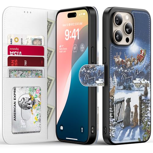 FUNMIKO Schutzhülle für iPhone 13 Pro mit Weihnachtsmotiv, abnehmbare Klappschutzhülle aus Leder, RFID-blockierend, 4 Kartenfächer, magnetischer Ständer, trendiges Design, "Looking Forward Christmas" von FUNMIKO