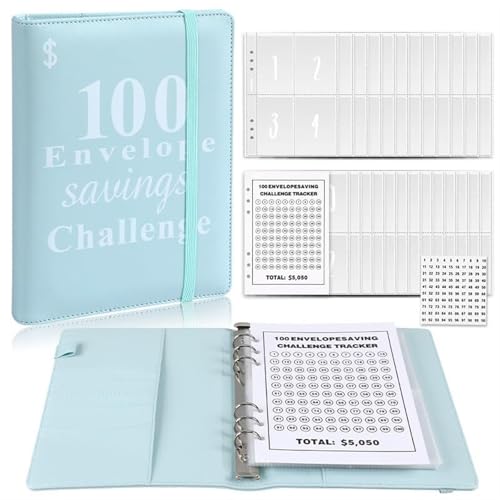 Money Saving Binder 100-Tage-Umschlag, Haushaltsbuch, Umschläge, Spar-Herausforderungsblätter, Sparbuch(Blue) von FVCTGHZ