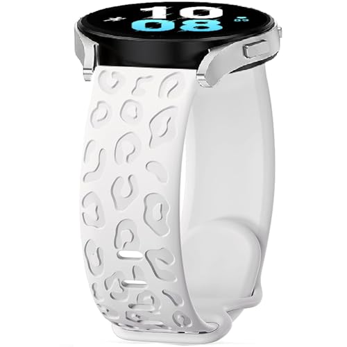 Leopard Gravierte Armband Silikon Kompatibel mit Samsung Galaxy Watch 6/Watch 5/Watch 4 40 mm 44 mm,20 mm Sport Armband Uhrenarmband,Ersatzarmband für Galaxy Watch 5 Pro 45mm/Active 2/Watch 3 (White) von FYISWHO