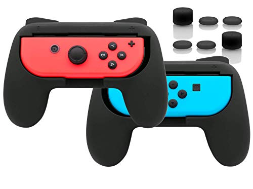 Griffe Zubehör für Joy Con Controller Halterung für Switch & Switch OLED mit Joystick Kappen, Gummierte Comfort Grip für JoyCon mit 3 Paar Daumengriffen - Schwarz von FYOUNG