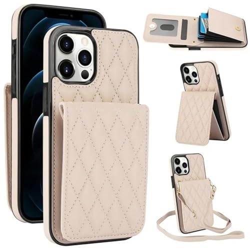 FYYFTYT Crossbody-Leder-Geldbörsen-Karten-Telefonhülle für iPhone 15 Pro Max 14 Plus 13 12 11 XR X XS SE 2022 8 7 Lanyard Flip Stand Cover Bag, Beige, für iPhone X von FYYFTYT