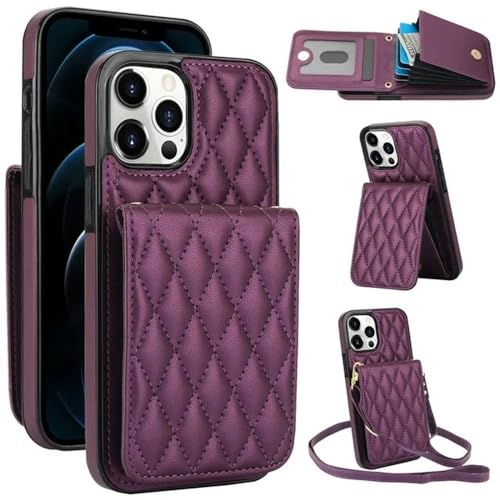 FYYFTYT Crossbody-Leder-Geldbörsen-Karten-Telefonhülle für iPhone 15 Pro Max 14 Plus 13 12 11 XR X XS SE 2022 8 7 Lanyard Flip Stand Cover Bag, Dunkelviolett, Für iPhone 14 Pro von FYYFTYT