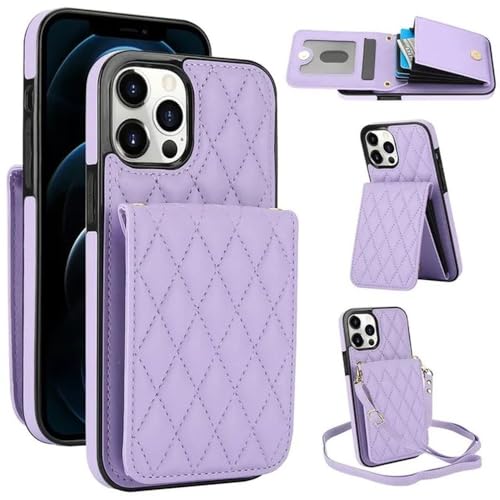 FYYFTYT Crossbody-Leder-Geldbörsen-Karten-Telefonhülle für iPhone 15 Pro Max 14 Plus 13 12 11 XR X XS SE 2022 8 7 Lanyard Flip Stand Cover Bag, Hellviolett, Für iPhone 11 von FYYFTYT