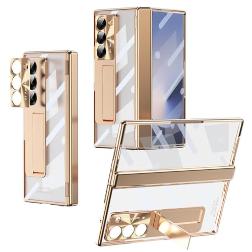 FYYFTYT Für Samsung Galaxy Z Fold 3 4 5 Hülle, galvanisiertes Scharnier, transparente 360-Grad-Vollschutzfolie, Halterungsabdeckung für Galaxy Z Fold 6, ohne Stift, Gold, für Galaxy Z Fold 4 von FYYFTYT