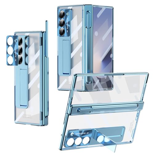 FYYFTYT Für Samsung Galaxy Z Fold 3 4 5 Hülle Galvanisiertes Scharnier Transparent 360 Vollständige Schutzfolie Halterungsabdeckung Für Galaxy Z Fold 6, Mit Stift Blau, Für Galaxy Z Fold 4 von FYYFTYT