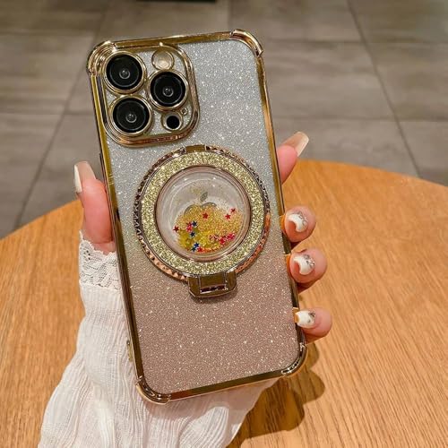 FYYFTYT Glitzernde Hülle mit leuchtendem Ring für iPhone 15 14 Plus 13 Pro Max 12 11 Max Luxus-Modehalterung Stoßfeste Handyhülle, Gold, Für iPhone 14Plus von FYYFTYT