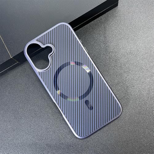 FYYFTYT Plating Frame Carbon Fiber Magnethülle für iPhone 16 15 14 Pro Max Wireless Charge Stoßfeste Hülle, Lila, Für iPhone 15Pro Max von FYYFTYT