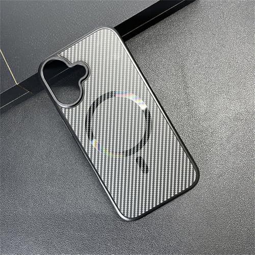 FYYFTYT Plating Frame Carbon Fiber Magnethülle für iPhone 16 15 14 Pro Max Wireless Charge Stoßfeste Hülle,Schwarz,Für iPhone 16 von FYYFTYT