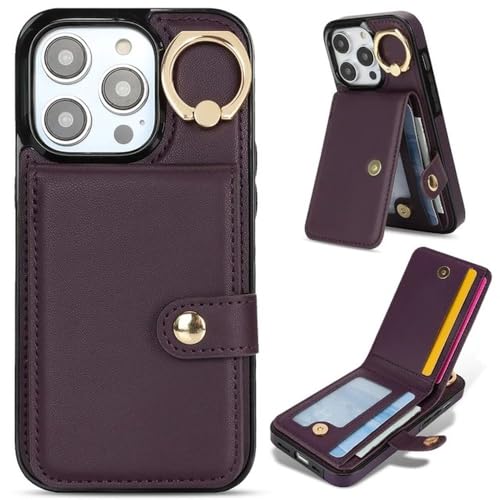 FYYFTYT Ringhalter Vertikale Karten Solt Leder Brieftasche Hülle für iPhone 15 Pro Max 14 Plus 13 12 11 XR XS 7 8 SE 2022 Stand Bag Cover, Lila, Für iPhone 14 von FYYFTYT