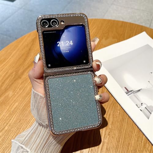 Luxuriöse Diamanthülle für Samsung Galaxy Z Flip 6 5 5G ZFlip6 Flip6 Flip5 Glitzernde, Faltbare, stoßfeste Hartplastikabdeckung, blau25, für Samsung Z Flip 6 von FYYFTYT