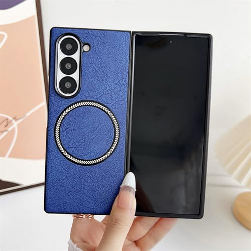 Magnetische Handyhülle mit mattem Ledermuster für Samsung Z Fold 5 ZFold 6 4, Hardcover für Galaxy Z Fold 6 5 4 3, Marineblau, für Galaxy Z Fold 3 von FYYFTYT