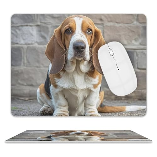 Basset Hound Mauspad, großes Mauspad für Laptop, niedliches Gaming-Mäusepad mit rutschfester Gummiunterseite, individuelles Design, wasserdichtes Mauspad, Schreibtischzubehör von FZMTLDS