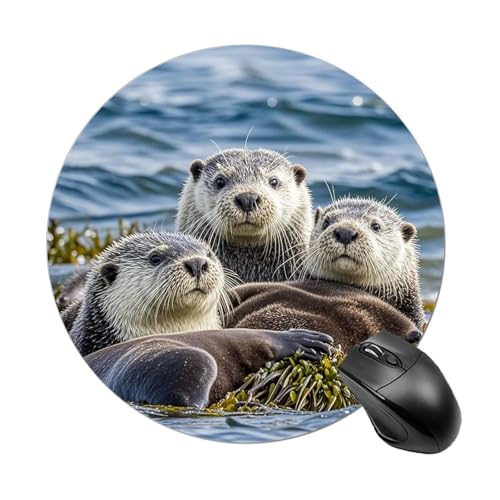 Sea Otter Familien-Mauspad, rund, Mauspad für Laptop, kleines Gaming-Mauspad mit rutschfester Gummiunterseite, individuelles Design, wasserdichtes MiceMat, Schreibtischzubehör von FZMTLDS