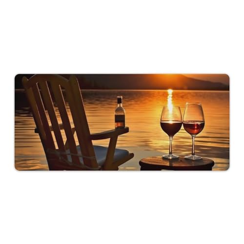 Großes erweitertes Computer-Mauspad für Schreibtisch, Gummiunterseite, Stuhl und Wein bei Sonnenuntergang, See, Tastatur-Pad, rutschfeste Schreibtischunterlage, Laptop-Schreibtischunterlage für Gaming Großes erweitertes Computer-Mauspad für Schreibtisch, Gummiunterseite, Stuhl und Wein bei Sonnenuntergang, See, Tastatur-Pad, rutschfeste Schreibtischunterlage, Laptop-Schreibtischunterlage für Gaming von FZQVSGW
