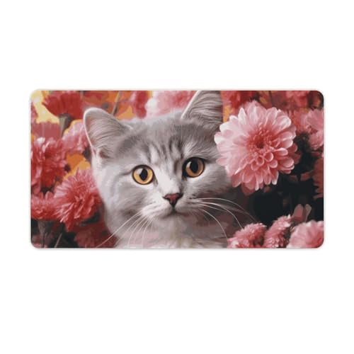 Großes erweitertes Computer-Mauspad für den Schreibtisch, Gummiunterseite, Katze in Blumen, Tastaturunterlage, rutschfeste Schreibtischunterlage, Laptop-Schreibtischunterlage für Gaming, Büro, Arbeit Großes erweitertes Computer-Mauspad für den Schreibtisch, Gummiunterseite, Katze in Blumen, Tastaturunterlage, rutschfeste Schreibtischunterlage, Laptop-Schreibtischunterlage für Gaming, Büro, Arbeit von FZQVSGW