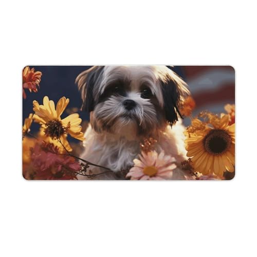 Großes erweitertes Computer-Mauspad für den Schreibtisch, Gummiunterseite, Shih Tzu Hund und Blumen, Tastaturunterlage, rutschfeste Schreibtischunterlage, Laptop-Schreibtischunterlage für Gaming, Büro Großes erweitertes Computer-Mauspad für den Schreibtisch, Gummiunterseite, Shih Tzu Hund und Blumen, Tastaturunterlage, rutschfeste Schreibtischunterlage, Laptop-Schreibtischunterlage für Gaming, Büro von FZQVSGW