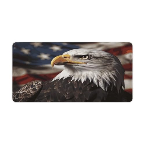 Mauspad, Computer-Schreibtischmatte, Weißkopfseeadler, US-Flagge, Bilder, bedruckt, rutschfeste Tastaturmatte für Arbeit, Spiel, Büro, Zuhause (60 x 30 cm) von FZQVSWTX