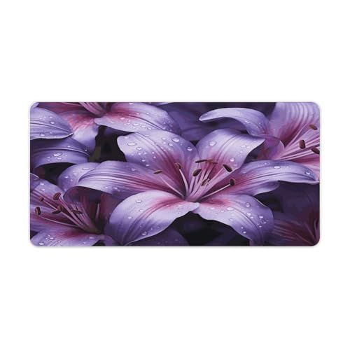 Mauspad, Computer-Schreibtischmatte, violette Lilien-Blumen, bedruckt, rutschfeste Tastaturmatte für Arbeit, Spiel, Büro, Zuhause (60 x 30 cm) von FZQVSWTX