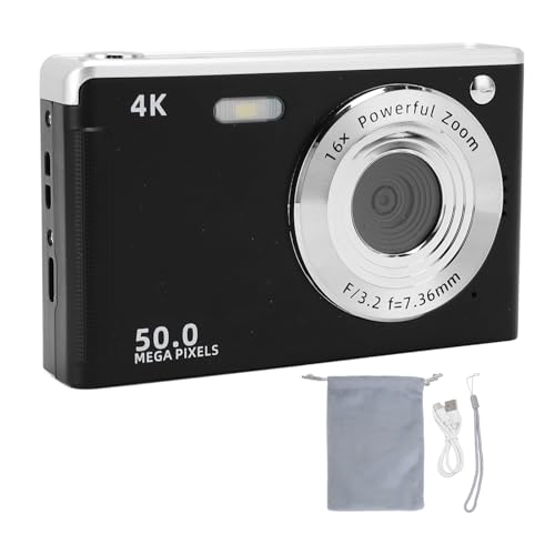 Digitalkamera für Fotografie, 4K 50 MP Vlogging-Kamera für YouTube, 2,8 Zoll 16-facher Digitalzoom, Kompakte Retro-Kamera, Autofokus-Point-and-Shoot-Kamera für Anfänger (Black) von Fabater