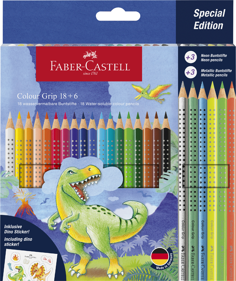 FABER-CASTELL Dreikant-Buntstifte Colour GRIP Dino, 18+6 von Faber-Castell