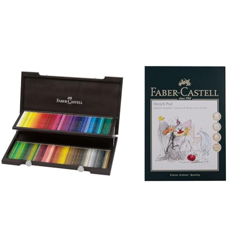 Faber-Castell 110013 - Buntstifte Polychromos, im 120er Holzkoffer & Art & Graphic Skizzenblock, A4 160 g/m² Block mit 40 Blatt von Faber-Castell