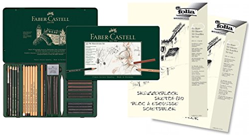 Faber-Castell 112977 - Pitt Monochrome Set im Metalletui, groß 33-teilig, mit 2 Blöcken von Faber-Castell