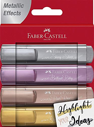 FABER-CASTELL 154640 - Textmarker Set TL 46, 4er Etui, Metallic Farben, mit langlebiger Keilspitze, Strichbreite 1 - 5 mm von Faber-Castell