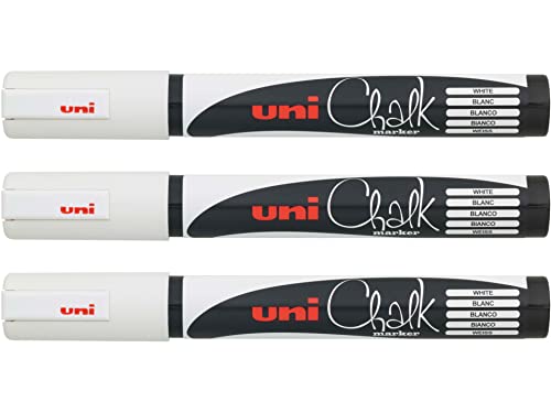 Uni-Ball 186201 - Fenster- & Kreidemarker UNI CHALK PWE-5M, 1,8-2,5 mm, Rundspitze, weiß, 3 Stück von Faber-Castell