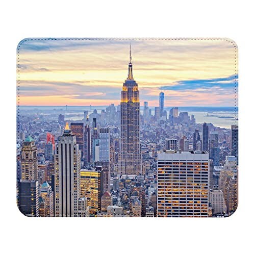 Mauspad aus Kunstleder New York Manhattan Empire State Building Stadt Nacht USA von Fabulous