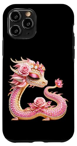 Hülle für iPhone 11 Pro Geschenk mit rosa Diamanten und goldenem Drachenbling-Design von FabulousKeepsakes