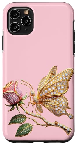 Hülle für iPhone 11 Pro Max 24 Karat Gold und Diamant Schmetterling auf einem Rose Bling Geschenk von FabulousKeepsakes