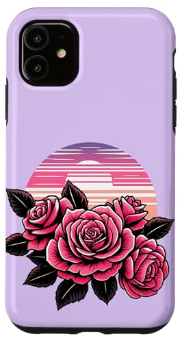 Hülle für iPhone 11 Retro Sonnenuntergang und Rosen Design Geschenk von FabulousKeepsakes