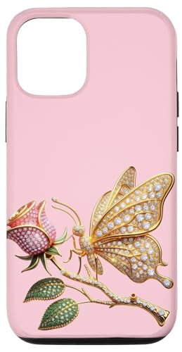 Hülle für iPhone 13 24 Karat Gold und Diamant Schmetterling auf einem Rose Bling Geschenk von FabulousKeepsakes