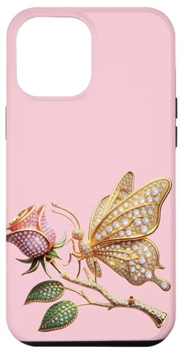 Hülle für iPhone 13 Pro Max 24 Karat Gold und Diamant Schmetterling auf einem Rose Bling Geschenk von FabulousKeepsakes