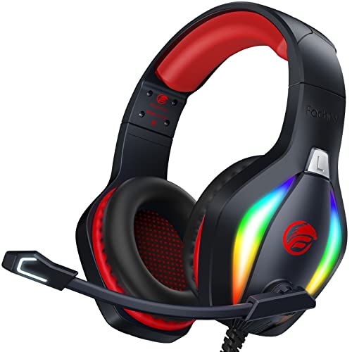 Fachixy 「2024 New」 FC100 Gaming Headset für PS4/PS5/PC/Xbox/Nintendo Switch, PS4 Kopfhörer mit Kabel und RGB Licht, Stereo Surround Kopfhörer mit Mikrofon, Noise Cancelling Gamer Headphones - ROT von Fachixy