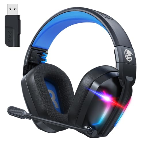 Fachixy FC300 Wireless Gaming Headset Für PC, PS5, PS4, Mac - Verlustfrei USB Schnittstelle 2.4GHz & Bluetooth - Bluetooth Headset Mit Mikrofon, Geringe Latenz, 40H+ Akkulaufzeit, Coole RGB, Blau von Fachixy