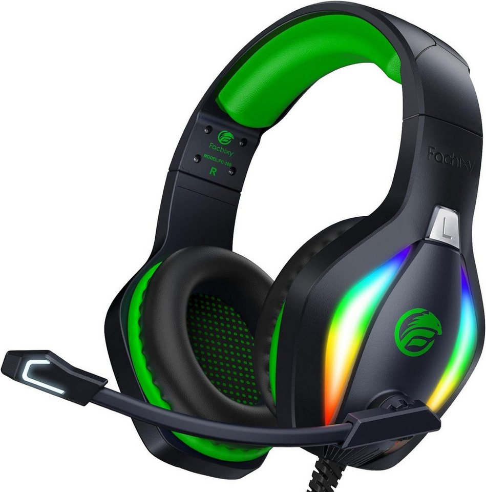 Fachixy Gaming-Headset (Hervorragende Rauschunterdrückung, Mit Kabel, Kopfhörer mit Kabel RGB Licht,Stereo Surround Kopfhörer mit Mikrofon) von Fachixy