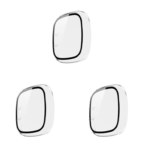 3 Stück Hard PC hülle mit Glas Displayschutz kompatibel mit Fitbit Versa3/Sense, Rundum Kratzfest Schutzhülle für Fitbit Versa3/Sense (Klar) von Factorys