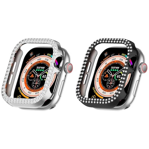 Glitzer Hülle Kompatibel mit Apple Watch Series 10 46mm, Hart PC Bumper Case Rundum Schutzhülle für Apple Watch Series 10 46mm (X: Silber/Schwarz) von Factorys