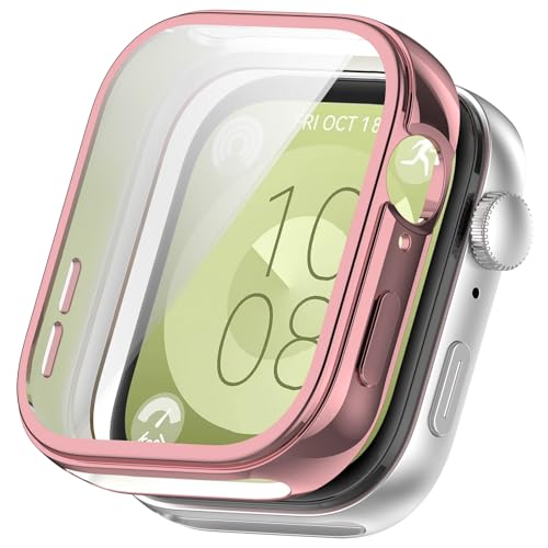 Hülle mit Displayschutz Kompatibel mit Huawei Watch Fit 3 Schutzhülle, Weiche TPU Kantenschutz Kratzfest HD Ultradünne Schutz Case für Huawei Watch Fit 3 (Rosa) von Factorys