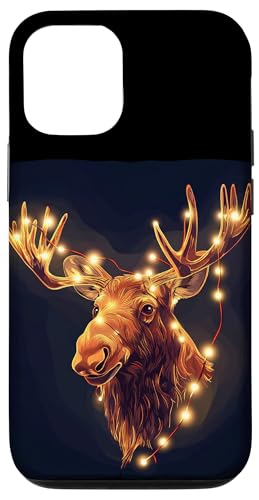 Hülle für iPhone 12/12 Pro Wunderschöner Elch in Lichterketten Outfit für Lichterketten Fan von Fairy Lights Moose