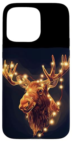 Hülle für iPhone 15 Pro Max Wunderschöner Elch in Lichterketten Outfit für Lichterketten Fan von Fairy Lights Moose