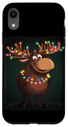 Hülle für iPhone XR Lustiger Weihnachtsgeist Elch mit Lichterkette von Fairy Lights Moose