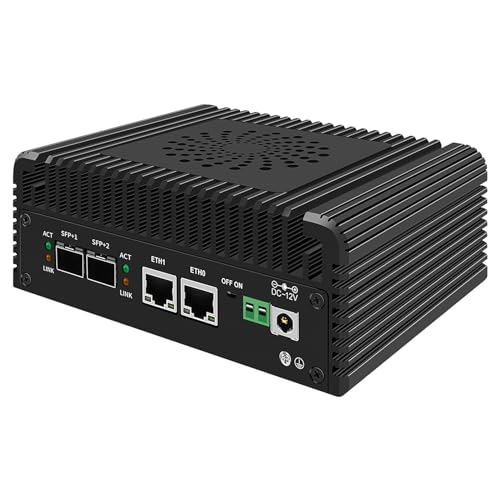 FakestarPC Mini-Firewall N100 ohne Lüfter, Mini-PC mit 4 Pare – LAN, 2 x 10 g SFP + 2 x 2 x 226 – V 2,5 G RJ45 LAN, WiFi-Slot, 6 x USB, 2 x HDMI, 2 x COM, 32 GB ddr5 1 tb nvme von FakestarPC